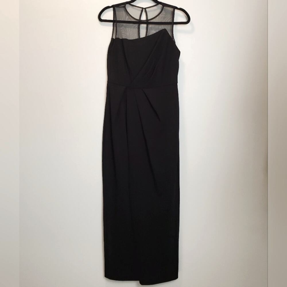 Adrianna Papell Black Sheer Neck Midi Dress